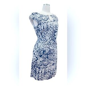 LAND’S END Elegant navy blue and White Floral Dress